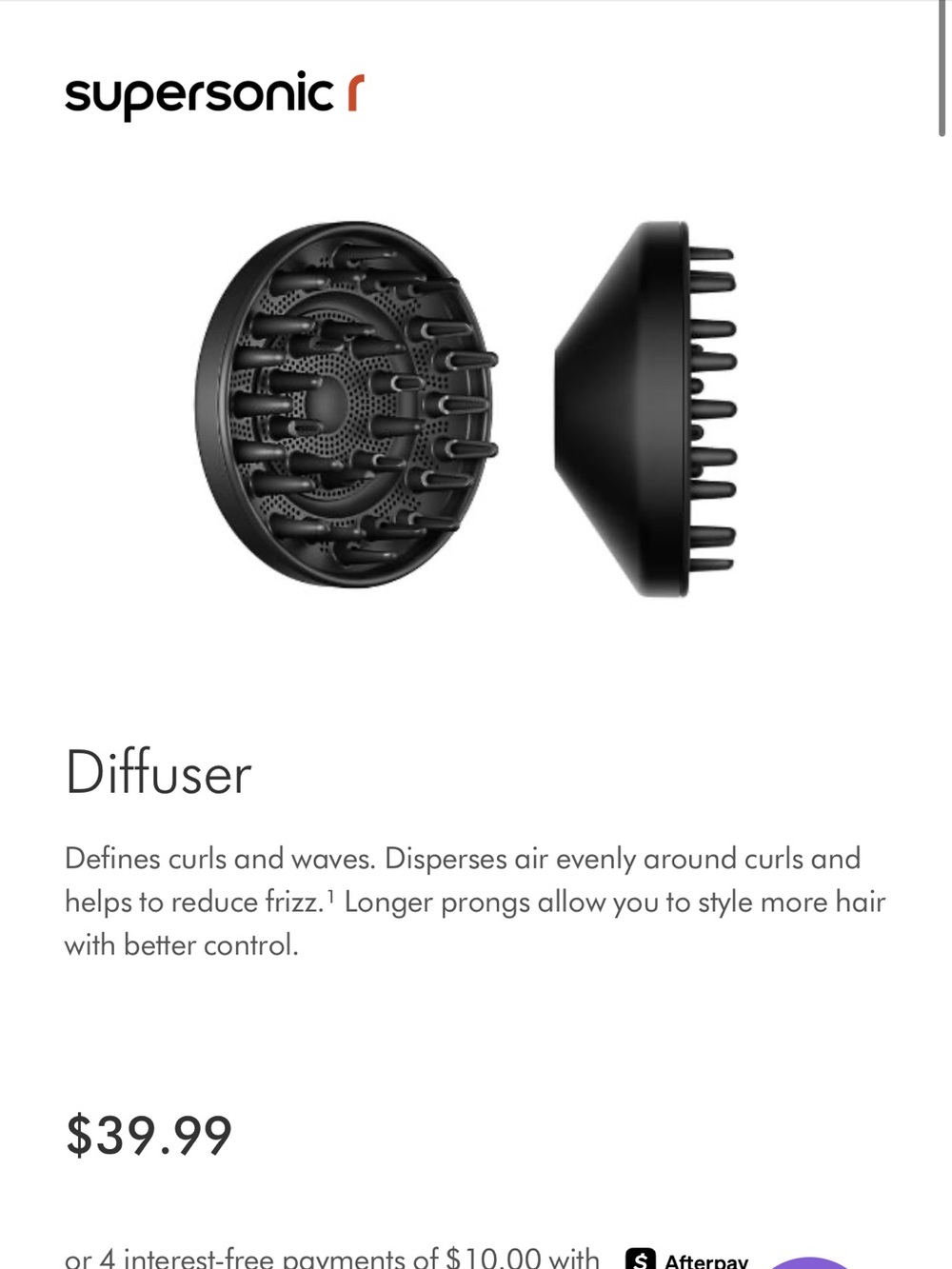 Dyson Supersonic Black Hair Diffuser Attachment